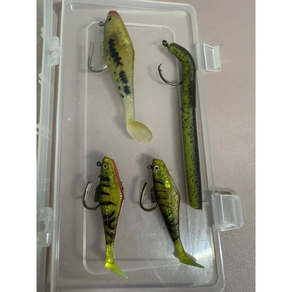 Fishing Lure Lot Soft Plastic Swimbaits Paddle Tail Worm Lures Jig‎ Hooks Case